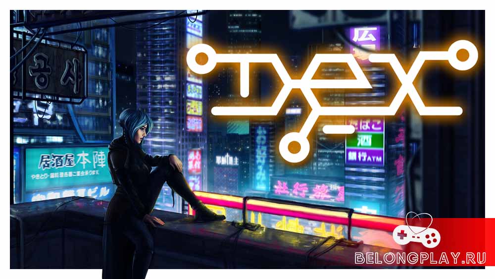 Dex is a 2D action RPG set in a cyberpunk open-world artt logo wallpaper
